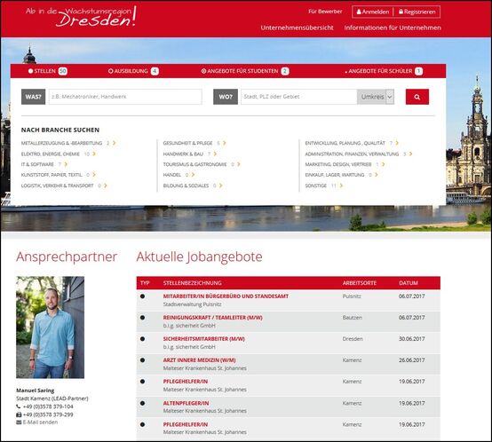 Screen des Jobportals